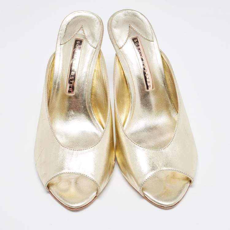 Pre Owned Sophia Webster Metallic Gold Leather Mules Size 38.5