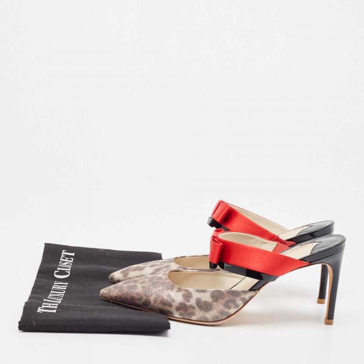 Pre Owned Sophia Webster Multicolor Satin and Patent Bow Mules Size 39