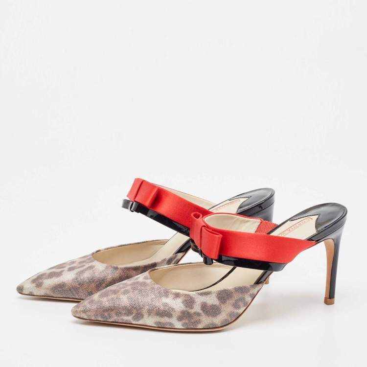Pre Owned Sophia Webster Multicolor Satin and Patent Bow Mules Size 39