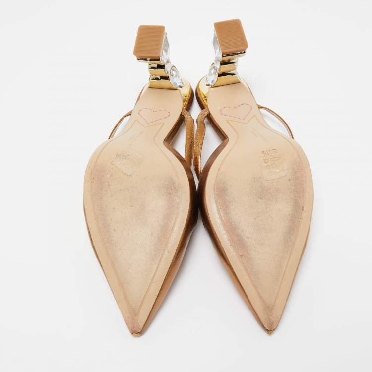 Pre Owned Sophia Webster Metallic Gold Leather Pointed Mules Size 38.5