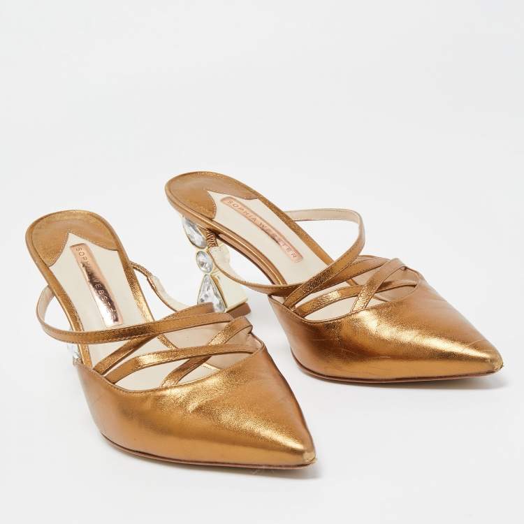 Pre Owned Sophia Webster Metallic Gold Leather Pointed Mules Size 38.5