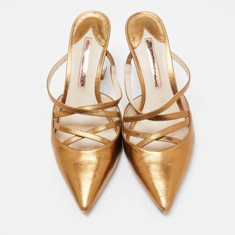 Pre Owned Sophia Webster Metallic Gold Leather Pointed Mules Size 38.5
