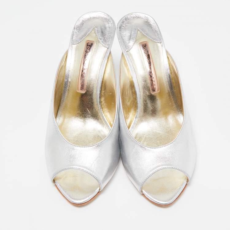 Pre Owned Sophia Webster Silver Leather Mules Size 39