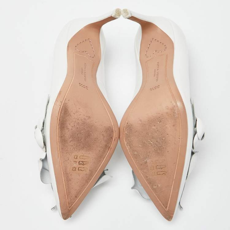 مملوكة مسبقًا Sophia Webster White Leather Jumbo Lilico Floral Applique Pumps Size 35.5