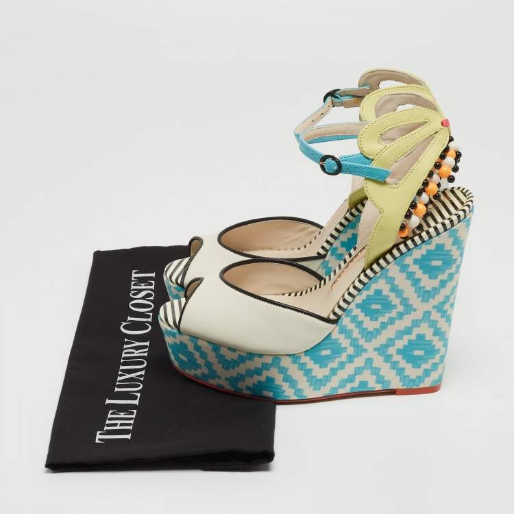 Pre Owned Sophia Webster Multicolor Printed Leather Wedge Sandals Size 36