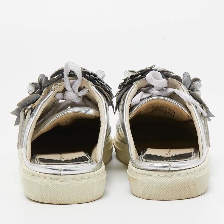 Pre Owned Sophia Webster Silver Leather Lilico  Jessie Sneaker Mules Size 38