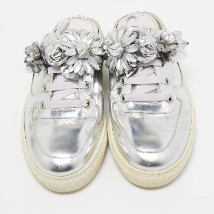 Pre Owned Sophia Webster Silver Leather Lilico  Jessie Sneaker Mules Size 38