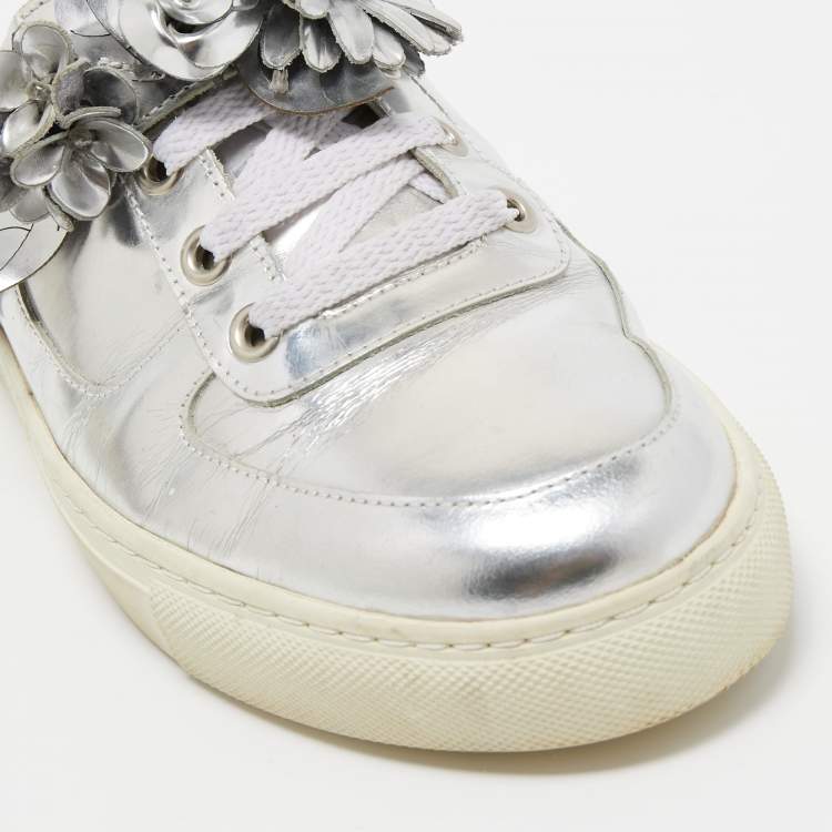 Pre Owned Sophia Webster Silver Leather Lilico  Jessie Sneaker Mules Size 38