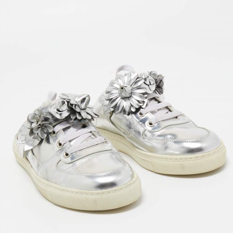 Pre Owned Sophia Webster Silver Leather Lilico  Jessie Sneaker Mules Size 38