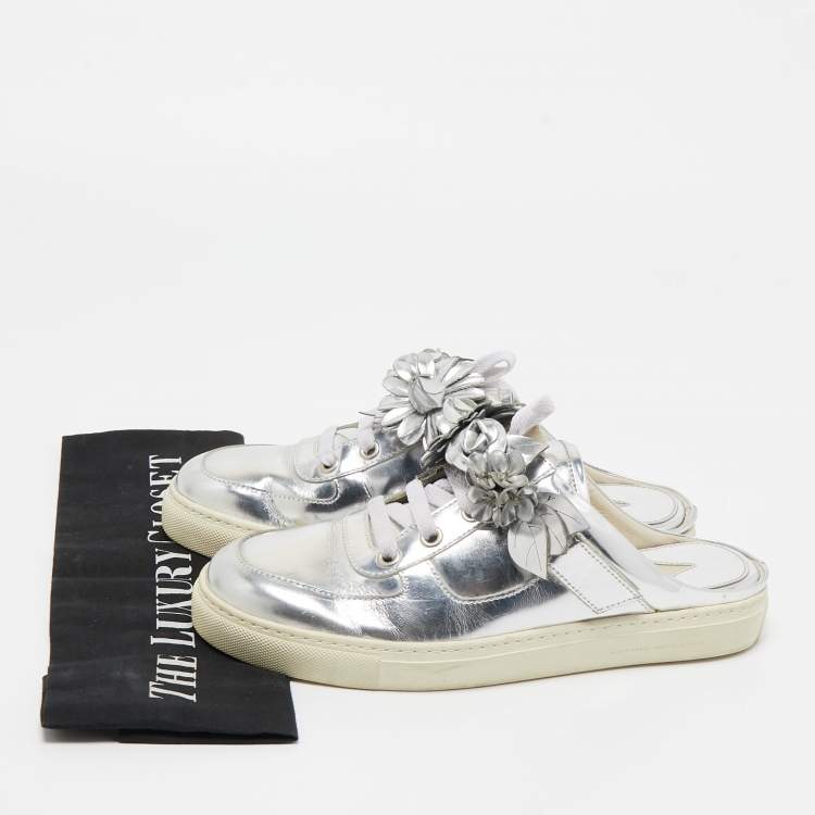 Pre Owned Sophia Webster Silver Leather Lilico  Jessie Sneaker Mules Size 38