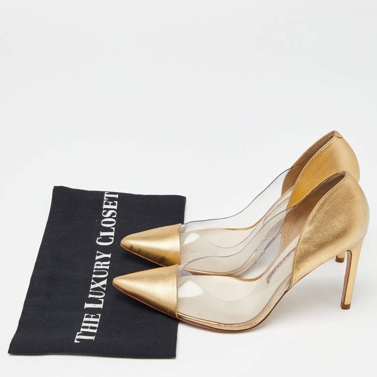Pre Owned Sophia Webster Gold/Transparent Leather and PVC Pointed Toe Pumps Size 38.5