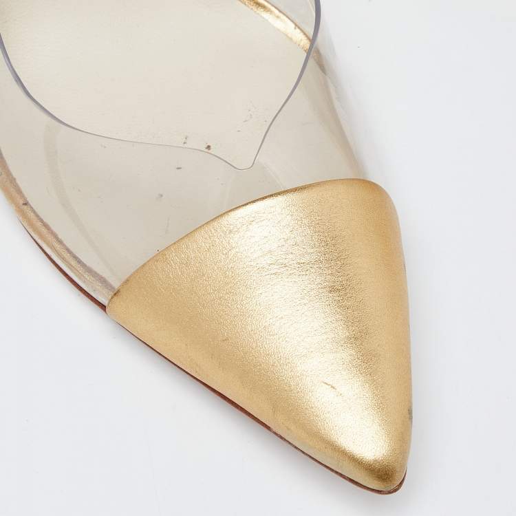 Pre Owned Sophia Webster Gold/Transparent Leather and PVC Pointed Toe Pumps Size 38.5