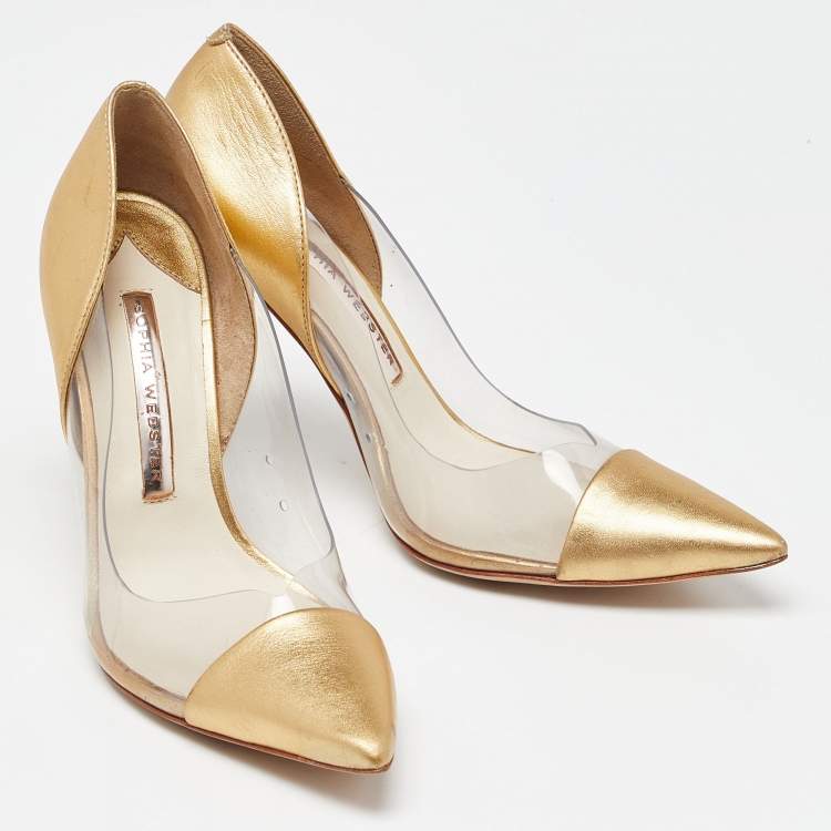 Pre Owned Sophia Webster Gold/Transparent Leather and PVC Pointed Toe Pumps Size 38.5