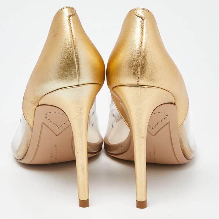 Pre Owned Sophia Webster Gold/Transparent Leather and PVC Pointed Toe Pumps Size 38.5