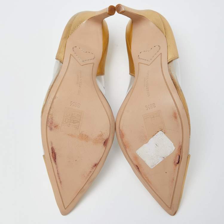 Pre Owned Sophia Webster Gold/Transparent Leather and PVC Pointed Toe Pumps Size 38.5