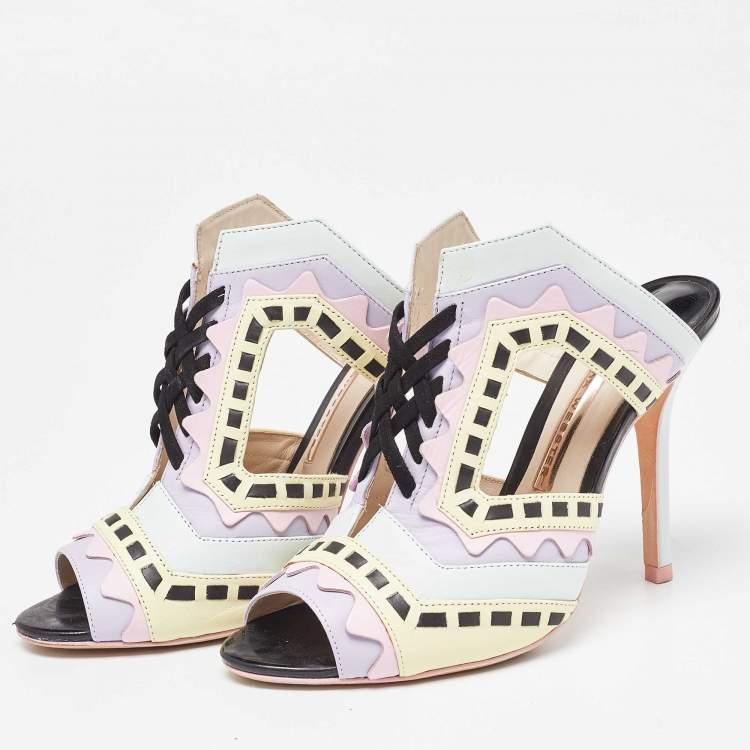 Pre Owned Sophia Webster Multicolor Leather Riko Pastel Mules Size 38.5