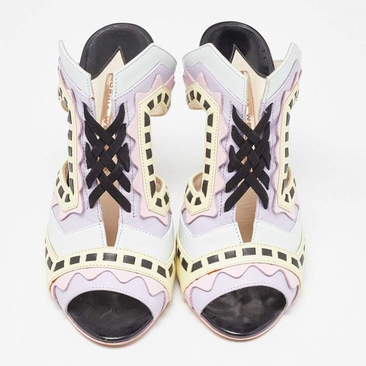 Pre Owned Sophia Webster Multicolor Leather Riko Pastel Mules Size 38.5