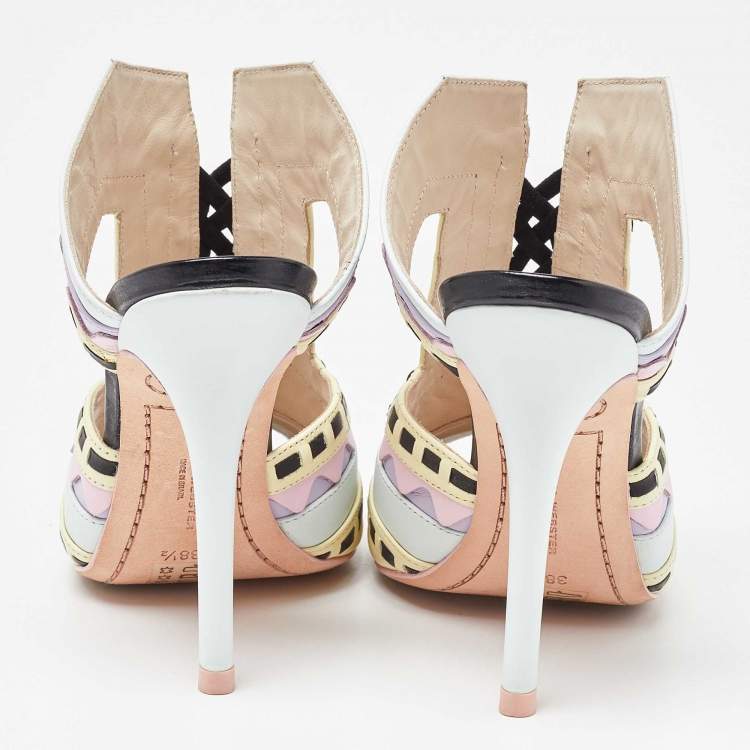 Pre Owned Sophia Webster Multicolor Leather Riko Pastel Mules Size 38.5