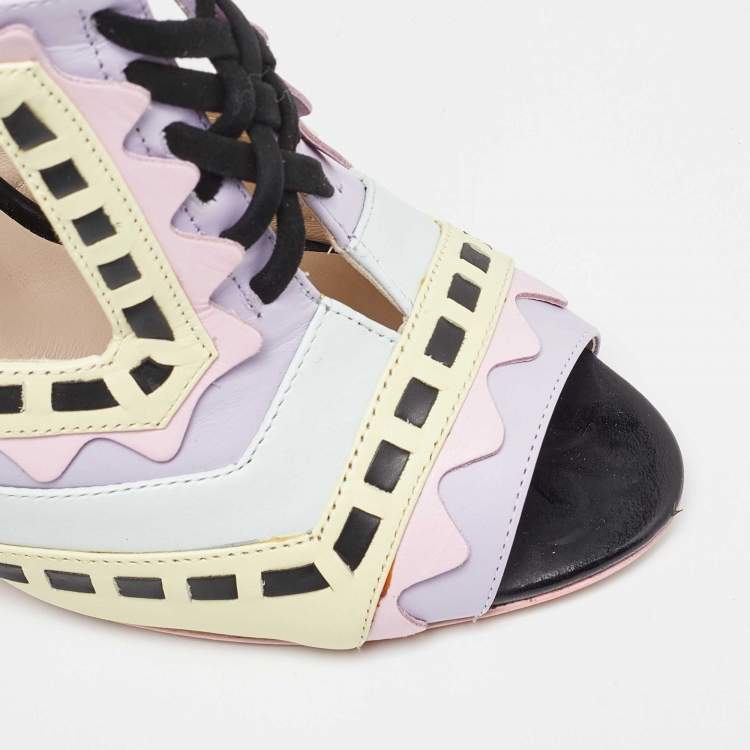 Pre Owned Sophia Webster Multicolor Leather Riko Pastel Mules Size 38.5