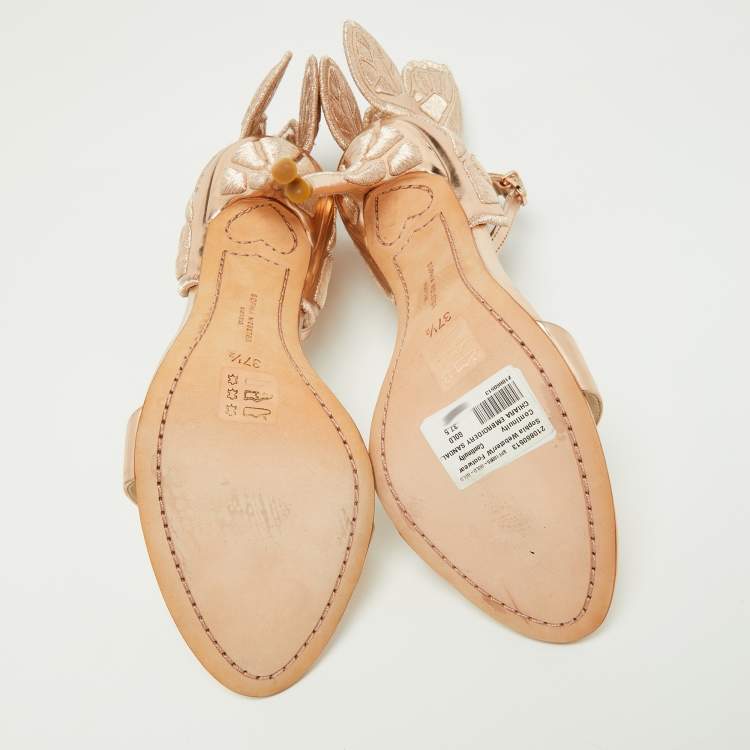 Pre Owned Sophia Webster Rose Gold Embroidered Leather Chiara Butterfly Ankle Strap Sandals Size 37.5