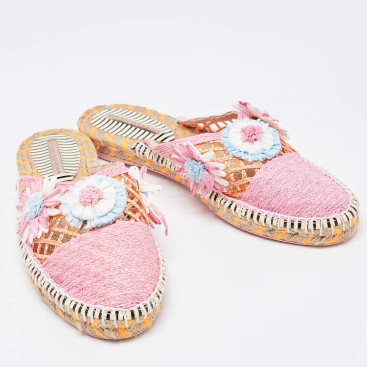 Pre Owned Sophia Webster Pink Raffia Mule Espadrilles Size 41.5