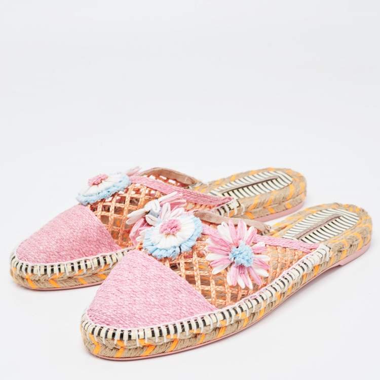 Pre Owned Sophia Webster Pink Raffia Mule Espadrilles Size 41.5