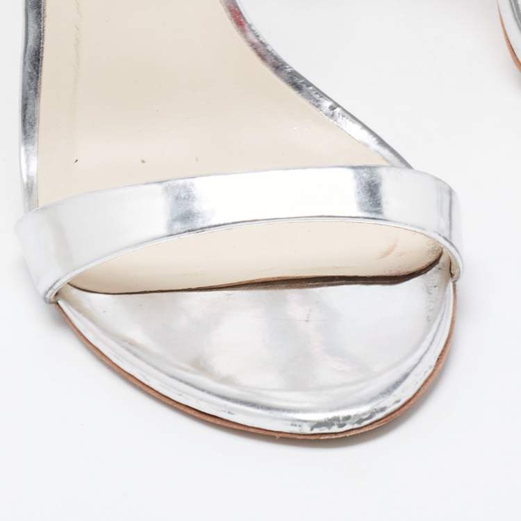 Pre Owned Sophia Webster Silver Patent Rosalind Ankle Strap Sandals Size 38.5