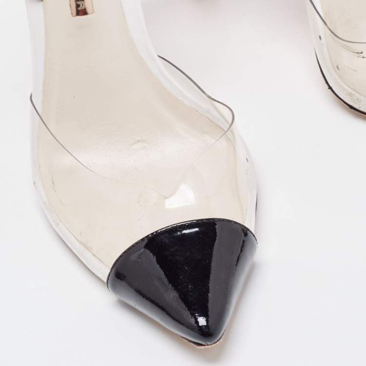 Pre Owned Sophia Webster Tricolor Patent and PVC Animal Print Slingback Pumps Size 39