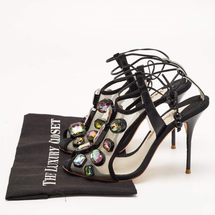 Pre Owned Sophia Webster Black Mesh and Suede Bow Ankle Strap Sandals Size 39