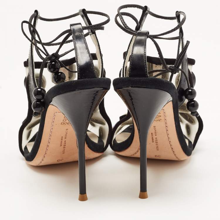 Pre Owned Sophia Webster Black Mesh and Suede Bow Ankle Strap Sandals Size 39