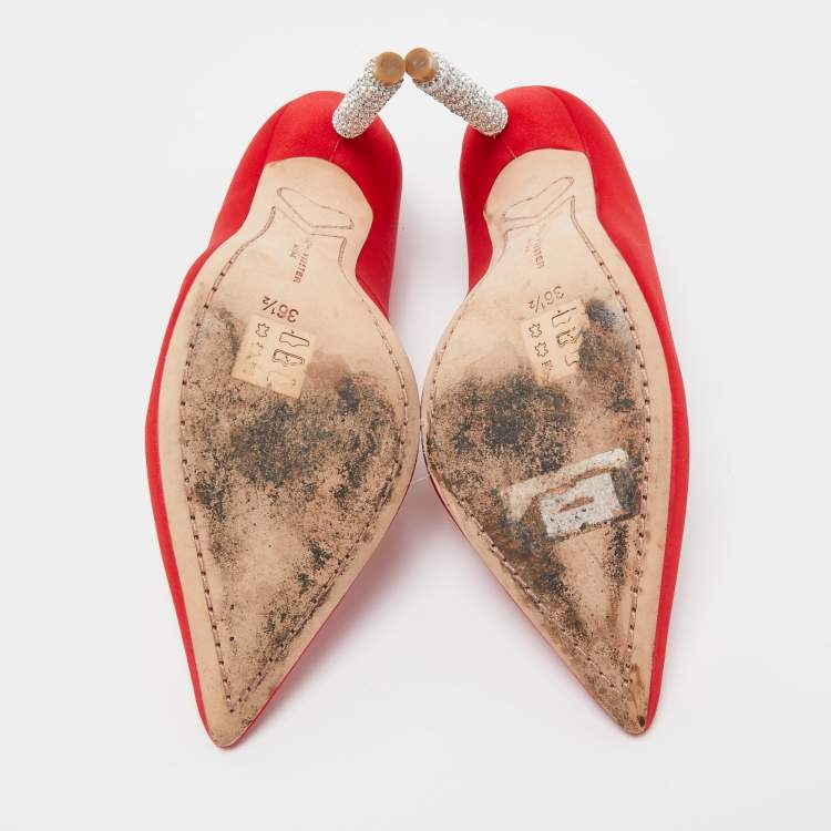 Pre Owned Sophia Webster Red Satin Coco Crystal Pumps Size 36.5
