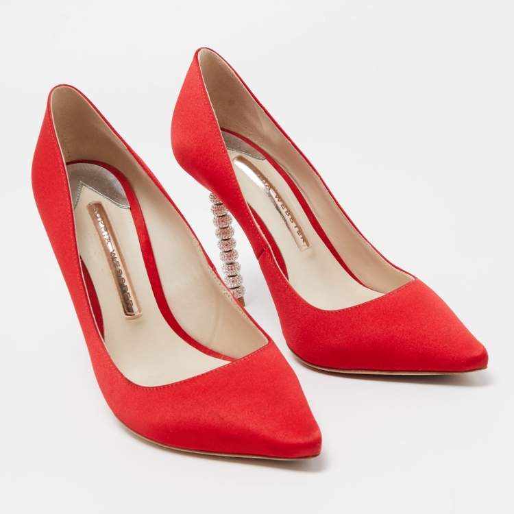 Pre Owned Sophia Webster Red Satin Coco Crystal Pumps Size 36.5