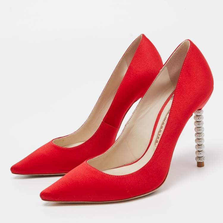 Pre Owned Sophia Webster Red Satin Coco Crystal Pumps Size 36.5