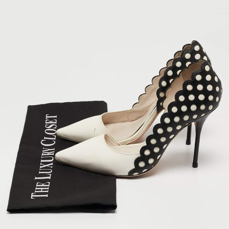 Pre Owned Sophia Webster White/Black Patent and Laser Cut Leather Mika D'orsay Pumps Size 36.5