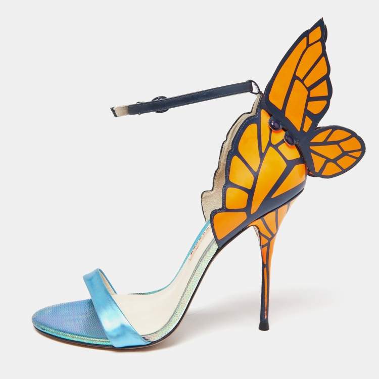 Pre Owned Sophia Webster Tricolor Leather Chiara Butterfly Ankle Strap Sandals Size 39
