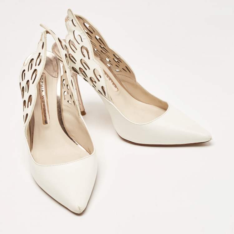 Pre Owned Sophia Webster White Leather Angelo Pointed Toe Slingback Pumps Size 36