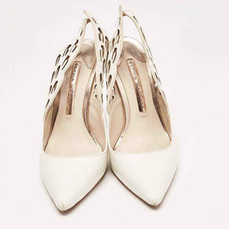 Pre Owned Sophia Webster White Leather Angelo Pointed Toe Slingback Pumps Size 36