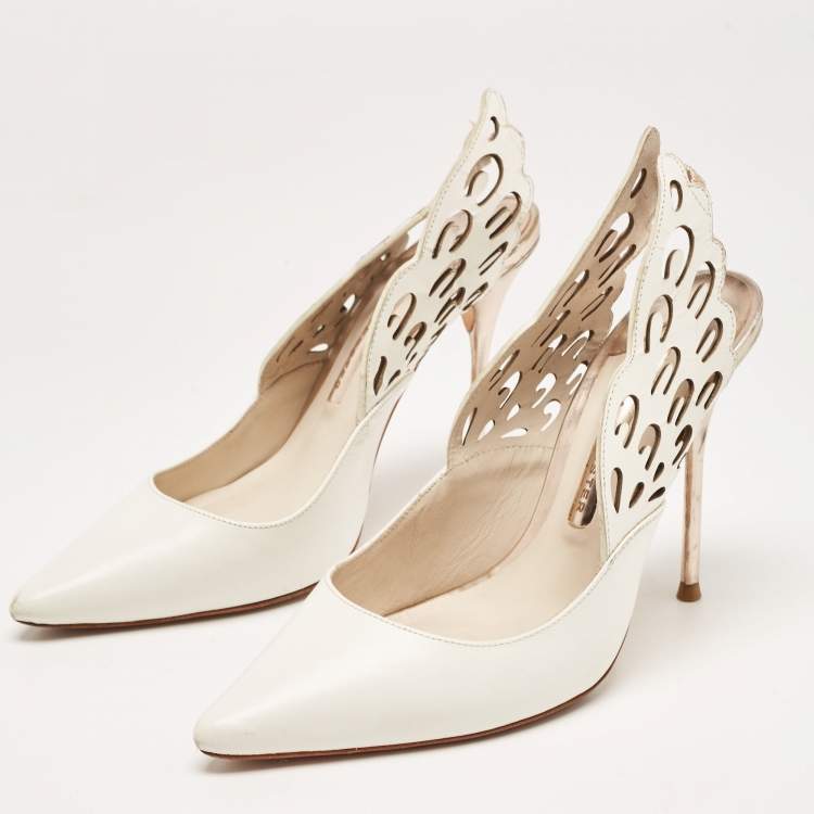 Pre Owned Sophia Webster White Leather Angelo Pointed Toe Slingback Pumps Size 36