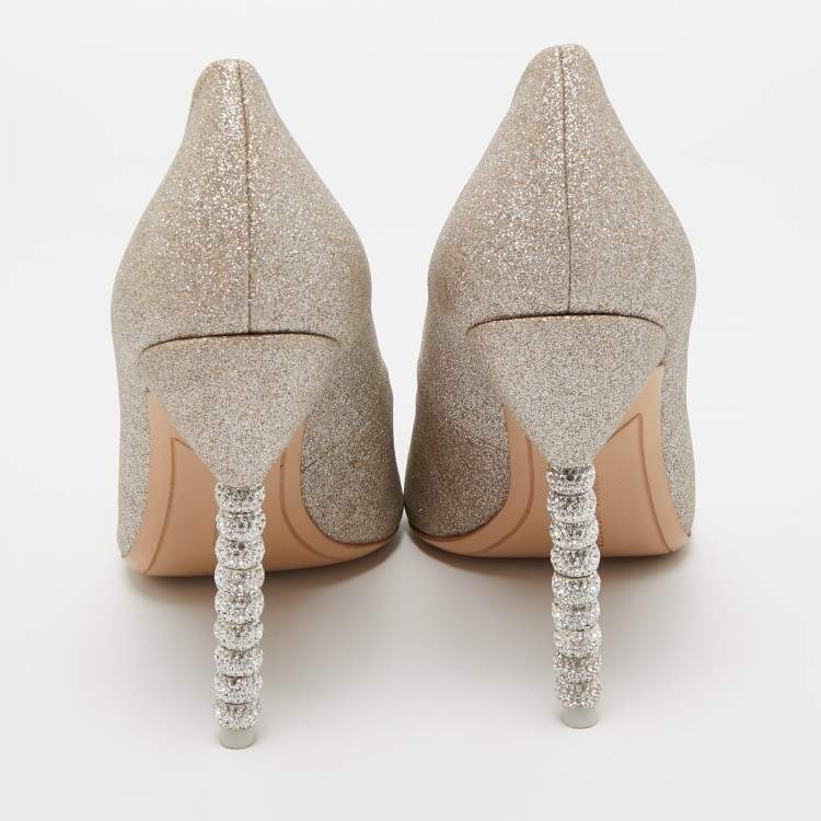 Pre Owned Sophia Webster Gold Glitter Coco Crystal Pumps Size 41