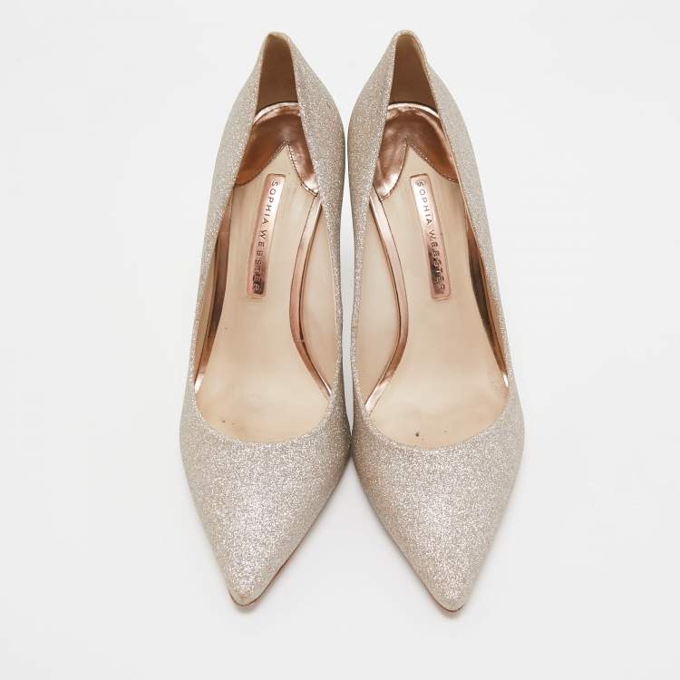 Pre Owned Sophia Webster Gold Glitter Coco Crystal Pumps Size 41