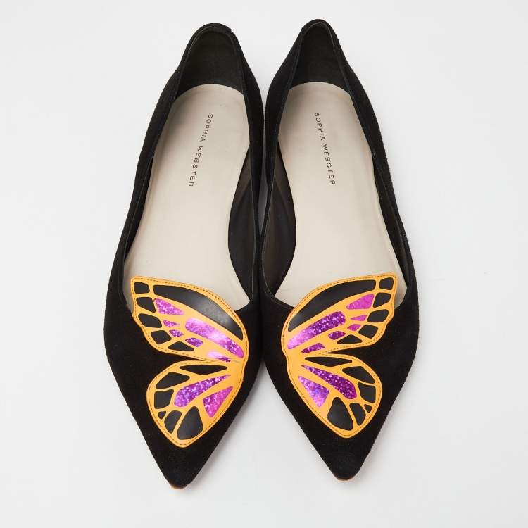 Pre Owned Sophia Webster Black Suede Bibi Butterfly Pointed Toe Ballet Flats Size 40