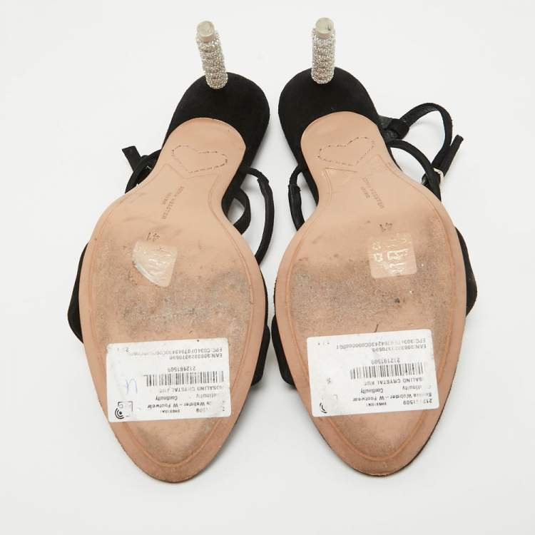 مملوكة مسبقًا Sophia Webster Black Suede Rosalind Crystal Heel Ankle Strap Sandals Size 41