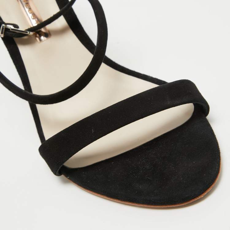 مملوكة مسبقًا Sophia Webster Black Suede Rosalind Crystal Heel Ankle Strap Sandals Size 41