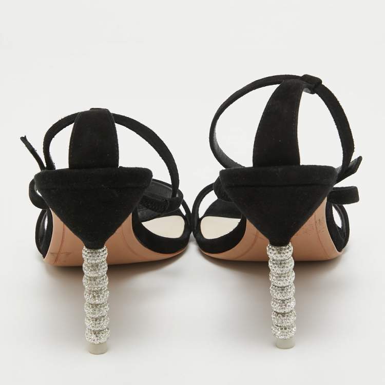 مملوكة مسبقًا Sophia Webster Black Suede Rosalind Crystal Heel Ankle Strap Sandals Size 41