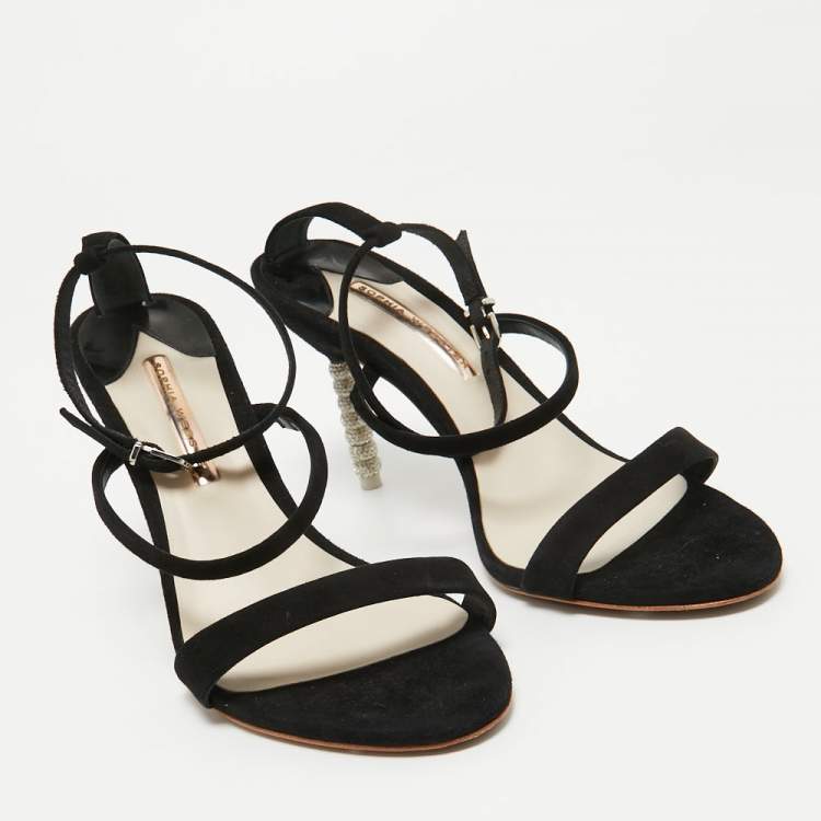 مملوكة مسبقًا Sophia Webster Black Suede Rosalind Crystal Heel Ankle Strap Sandals Size 41