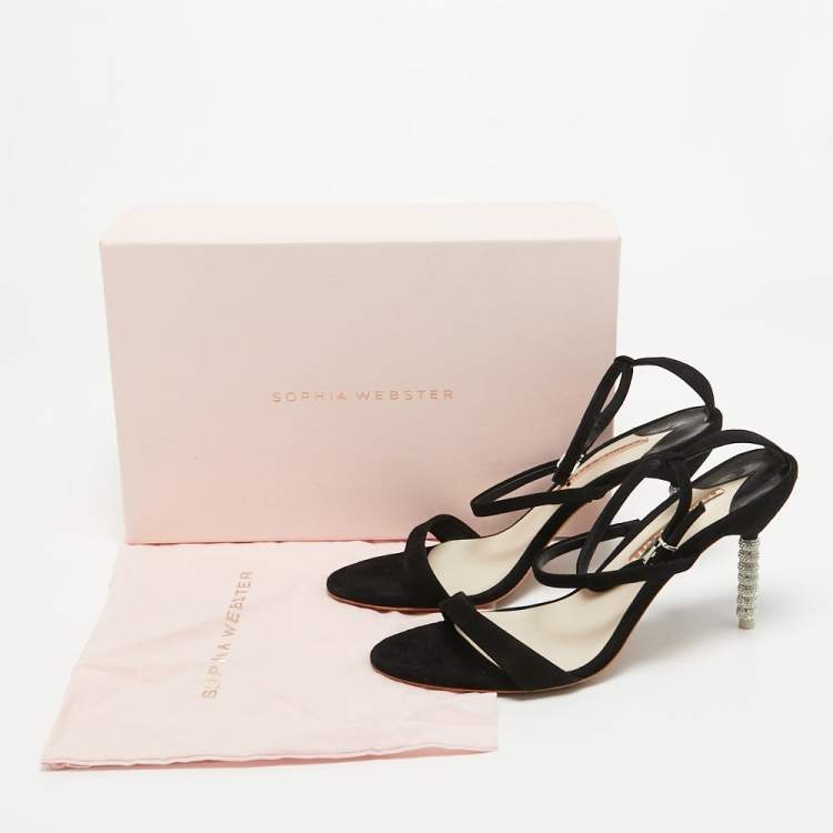 مملوكة مسبقًا Sophia Webster Black Suede Rosalind Crystal Heel Ankle Strap Sandals Size 41