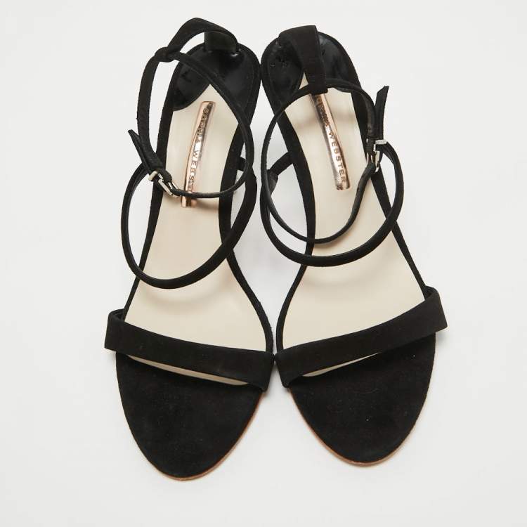 مملوكة مسبقًا Sophia Webster Black Suede Rosalind Crystal Heel Ankle Strap Sandals Size 41