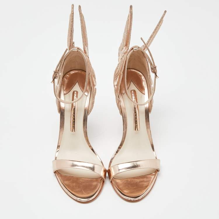 Pre Owned Sophia Webster Rose Gold Embroidered Leather Chiara Butterfly Ankle Strap Sandals Size 37