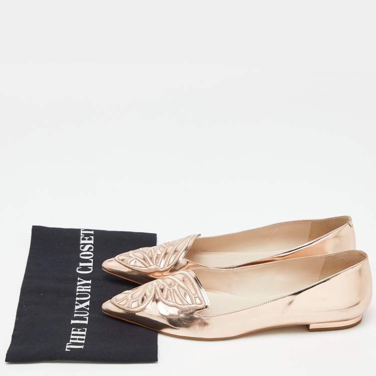 Pre Owned Sophia Webster Rose Gold Leather Bibi Butterfly Ballet Flats Size 41