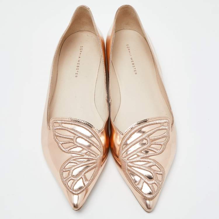 Pre Owned Sophia Webster Rose Gold Leather Bibi Butterfly Ballet Flats Size 41